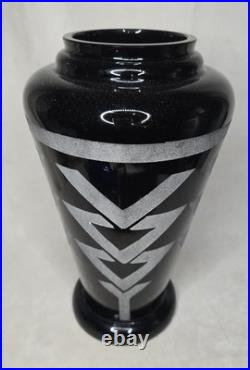 Grand vase ART DECO verre noir Hyalite Art Deco Geometrique Moderniste HELLER