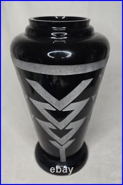 Grand vase ART DECO verre noir Hyalite Art Deco Geometrique Moderniste HELLER