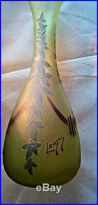 Grand vase Legras 37cm art deco verre gravé à l'acide et émaillé époque 1925
