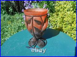 Grand vase ancien art deco monture fer forgé pâte de verre 1920-1930 h. 29,5 cm