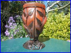 Grand vase ancien art deco monture fer forgé pâte de verre 1920-1930 h. 29,5 cm