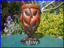Grand vase ancien art deco monture fer forgé pâte de verre 1920-1930 h. 29,5 cm