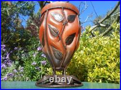 Grand vase ancien art deco monture fer forgé pâte de verre 1920-1930 h. 29,5 cm