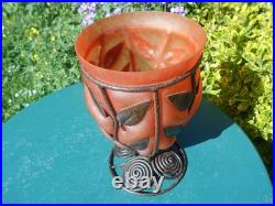 Grand vase ancien art deco monture fer forgé pâte de verre 1920-1930 h. 29,5 cm