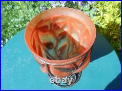 Grand vase ancien art deco monture fer forgé pâte de verre 1920-1930 h. 29,5 cm