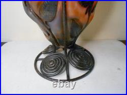 Grand vase ancien art deco monture fer forgé pâte de verre 1920-1930 h. 29,5 cm