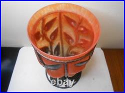Grand vase ancien art deco monture fer forgé pâte de verre 1920-1930 h. 29,5 cm