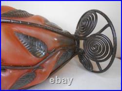 Grand vase ancien art deco monture fer forgé pâte de verre 1920-1930 h. 29,5 cm