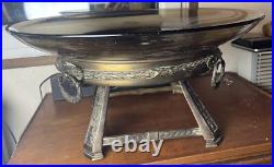 Grande Coupe À Fruits Verre Fumé Taillé Centre De Table Art Déco