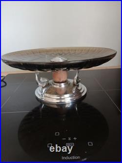 Grande Coupe Art Déco en verre moule sur Pied Dauphins