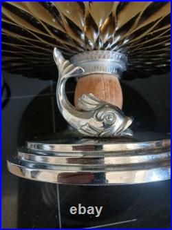 Grande Coupe Art Déco en verre moule sur Pied Dauphins