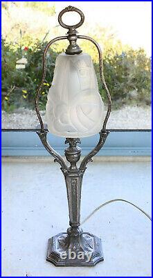 Grande Lampe Art Deco Verre moulé pressé fleurs dlg Brandt Luneville Muller 1930