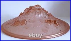 Grande Vasque Art Deco bouquet de roses Verre pressé Muller pour lustre lampe