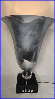 Grande Vasque Vase Lumineuse Lampe En Metal Chrome Boule Verre Art Deco Adnet