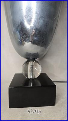 Grande Vasque Vase Lumineuse Lampe En Metal Chrome Boule Verre Art Deco Adnet