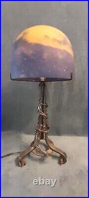 Grande lampe signé Muller freres art deco 1930 en fer forgé pate de verre