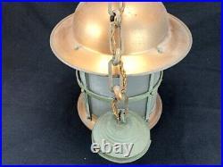 Grande lanterne suspension lampe art deco cuivre verre dépoli ancien 1930