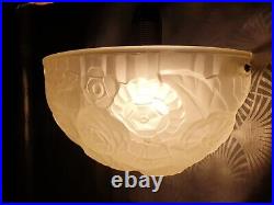 Grosse paire appliques lampe murale en verre art deco 1930 sculpture florale