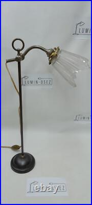 LAMPE ART DÉCO MONTE ET BAISSE COL DE CYGNE TULIPE VERRE PRESSÉ MOULÉ dlg SABINO