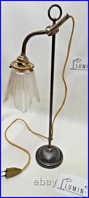 LAMPE ART DÉCO MONTE ET BAISSE COL DE CYGNE TULIPE VERRE PRESSÉ MOULÉ dlg SABINO