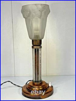 LAMPE ART DÉCO MONTURE TÔLE CUIVRÉ ET TUBES EN VERRE TULIPE STYLE DEGUÉ XXème