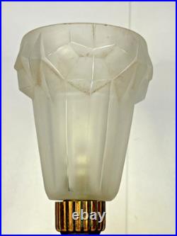 LAMPE ART DÉCO MONTURE TÔLE CUIVRÉ ET TUBES EN VERRE TULIPE STYLE DEGUÉ XXème