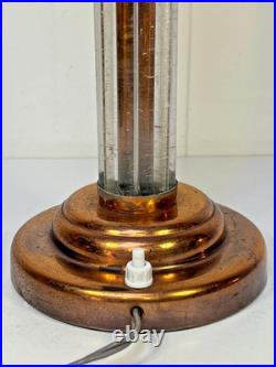 LAMPE ART DÉCO MONTURE TÔLE CUIVRÉ ET TUBES EN VERRE TULIPE STYLE DEGUÉ XXème