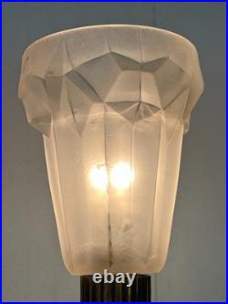 LAMPE ART DÉCO MONTURE TÔLE CUIVRÉ ET TUBES EN VERRE TULIPE STYLE DEGUÉ XXème