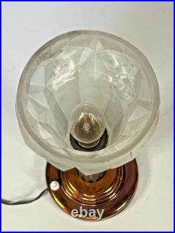 LAMPE ART DÉCO MONTURE TÔLE CUIVRÉ ET TUBES EN VERRE TULIPE STYLE DEGUÉ XXème