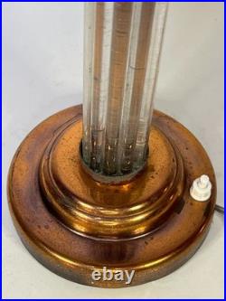 LAMPE ART DÉCO MONTURE TÔLE CUIVRÉ ET TUBES EN VERRE TULIPE STYLE DEGUÉ XXème