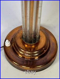 LAMPE ART DÉCO MONTURE TÔLE CUIVRÉ ET TUBES EN VERRE TULIPE STYLE DEGUÉ XXème