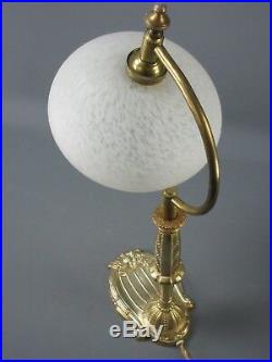 LAMPE CHEVET VIDE-POCHE BRONZE ART DECO TULIPE PTE DE VERRE SCHNEIDER H 38 cm