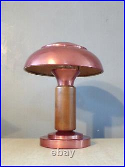 LAMPE de table CHAMPIGNON CUIVRE-BOIS-VERRE-ART DéCO DESIGN 1920-50-ANCIEN