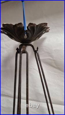 LUSTRE ART DECO Vasque Pate de Verre Rose et Ferronnerie