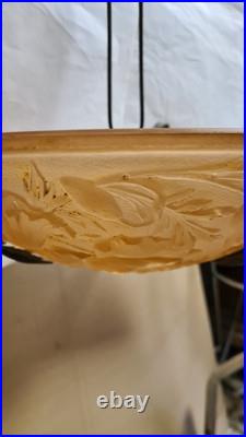 LUSTRE ART DECO Vasque Pate de Verre Rose et Ferronnerie