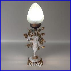Lampe Angelot Création Blanc Céramique Et Doré Globe Art Déco Verre Pressé Moulé