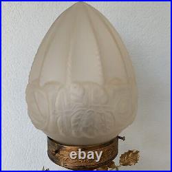 Lampe Angelot Création Blanc Céramique Et Doré Globe Art Déco Verre Pressé Moulé