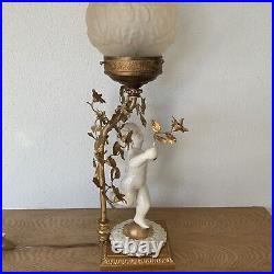 Lampe Angelot Création Blanc Céramique Et Doré Globe Art Déco Verre Pressé Moulé
