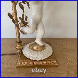 Lampe Angelot Création Blanc Céramique Et Doré Globe Art Déco Verre Pressé Moulé