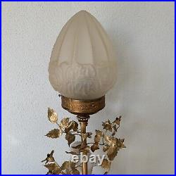 Lampe Angelot Création Blanc Céramique Et Doré Globe Art Déco Verre Pressé Moulé