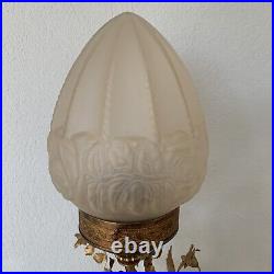 Lampe Angelot Création Blanc Céramique Et Doré Globe Art Déco Verre Pressé Moulé