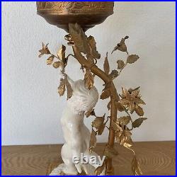 Lampe Angelot Création Blanc Céramique Et Doré Globe Art Déco Verre Pressé Moulé
