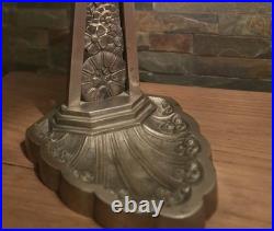 Lampe Art Deco Bronze Argenté + Pate Verre Pressé Degue. Lamp French
