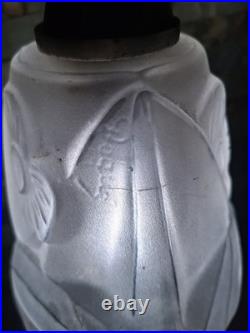 Lampe Art Deco Bronze Argenté + Pate Verre Pressé Degue. Lamp French