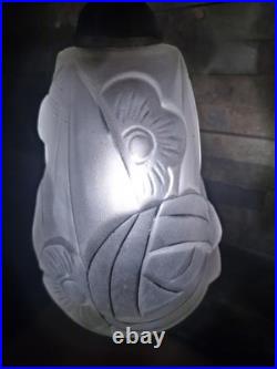 Lampe Art Deco Bronze Argenté + Pate Verre Pressé Degue. Lamp French