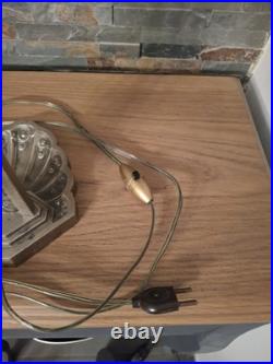 Lampe Art Deco Bronze Argenté + Pate Verre Pressé Degue. Lamp French