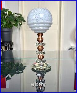 Lampe Art Déco Cristal Cuivre Globe en Verre Clichy Blanc Design Moderne