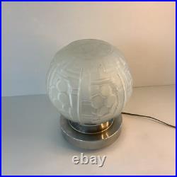 Lampe Art Deco Globe Fleur Stylisées Verre Attribué Vianne 1930