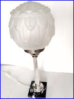 Lampe Art Déco Globe en Verre moulé Dépoli Colonne et Marbre