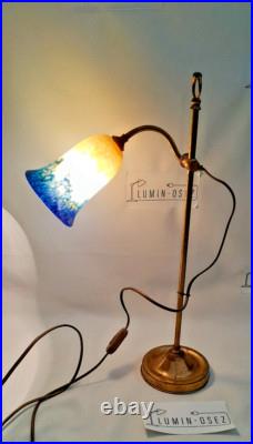 Lampe Art Déco Monte Et Baisse Col De Cygne Et Pte De Verre Circa 1930